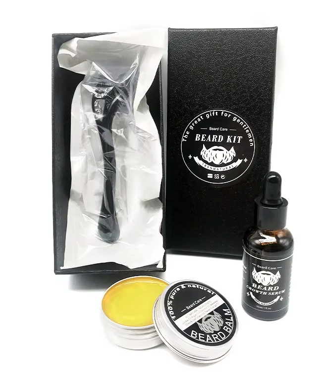 Beard Care Set for Men – Growth Serum, Oil, Balm, Comb, Bristle Brush, Scissors & Micro Roller