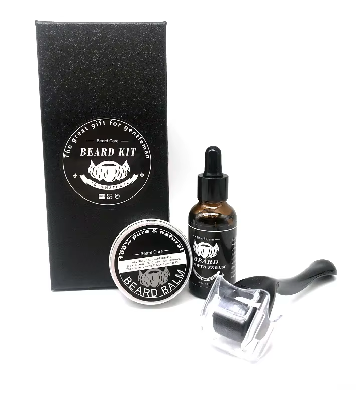 Beard Care Set for Men – Growth Serum, Oil, Balm, Comb, Bristle Brush, Scissors & Micro Roller