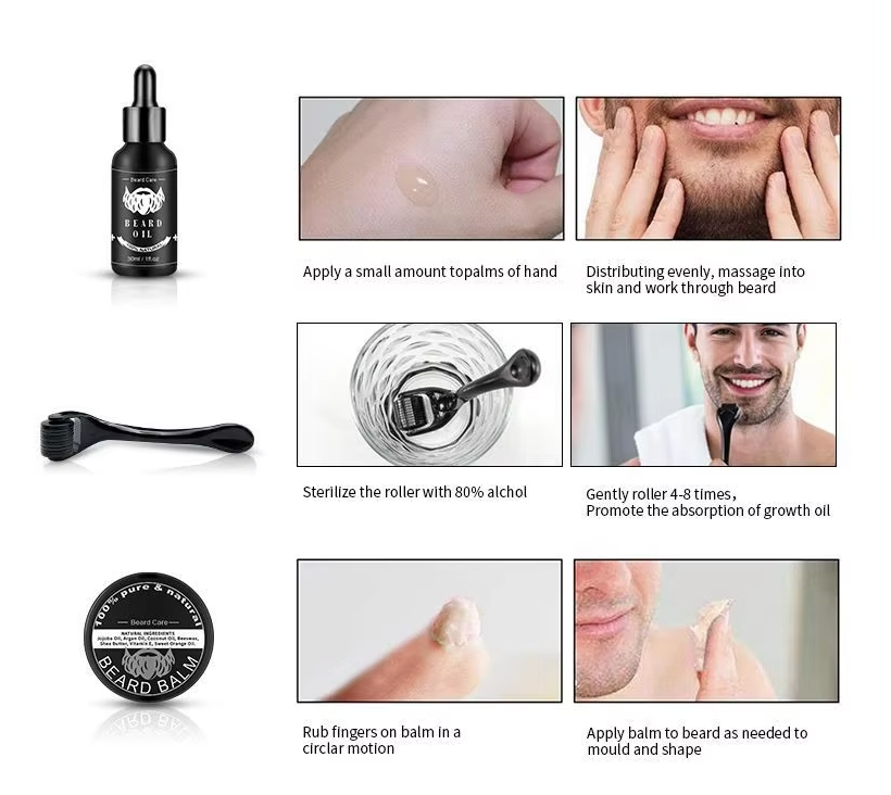 Beard Care Set for Men – Growth Serum, Oil, Balm, Comb, Bristle Brush, Scissors & Micro Roller